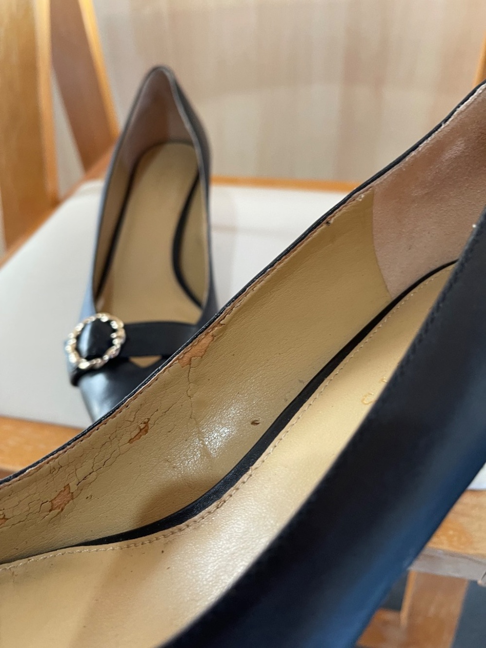 Talbots Sylvie Buckle Black Pointed-Toe Leather Pumps with Gold Buckle - Picture 6 of 8